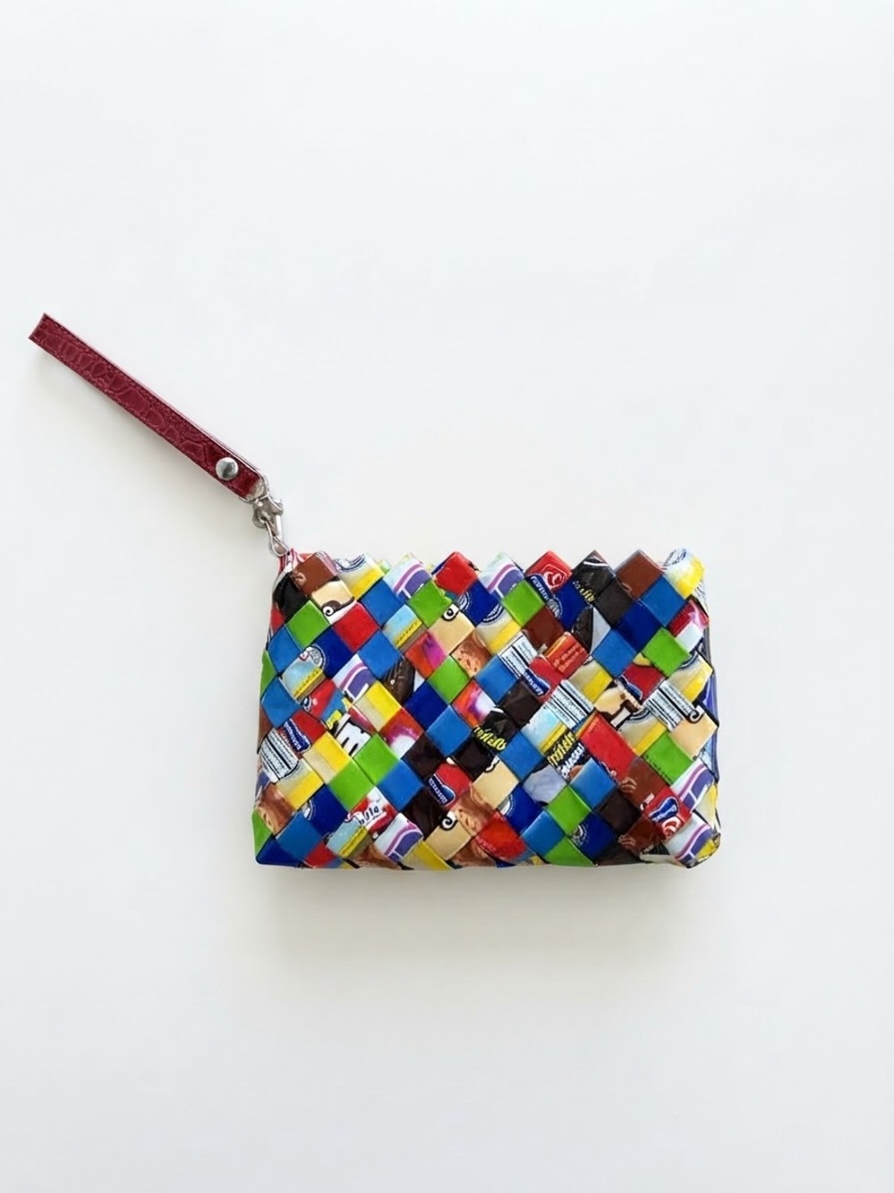 Nahui Olin Woven Gum Wrapper Wristlet Colorful Recycled Candy Wrapper Clutch